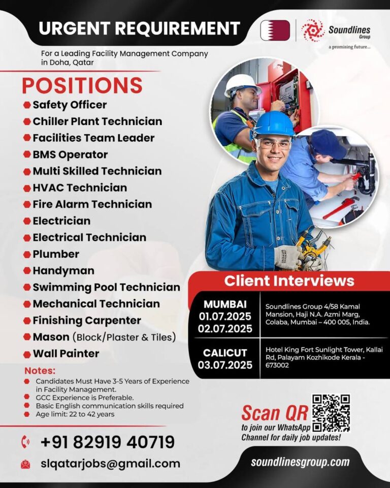 Urgent Job Requirements in Qatar for Facility Management Company