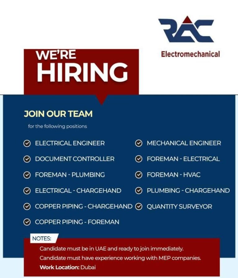 RAC Electromechanical Careers in Dubai – Apply Now