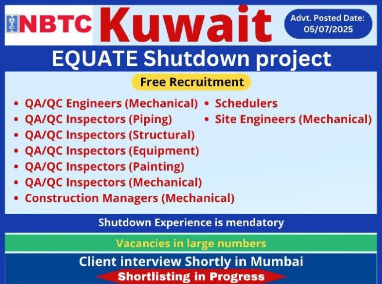 Exciting Free Recruitment in Kuwait for EQUATE Shutdown Project